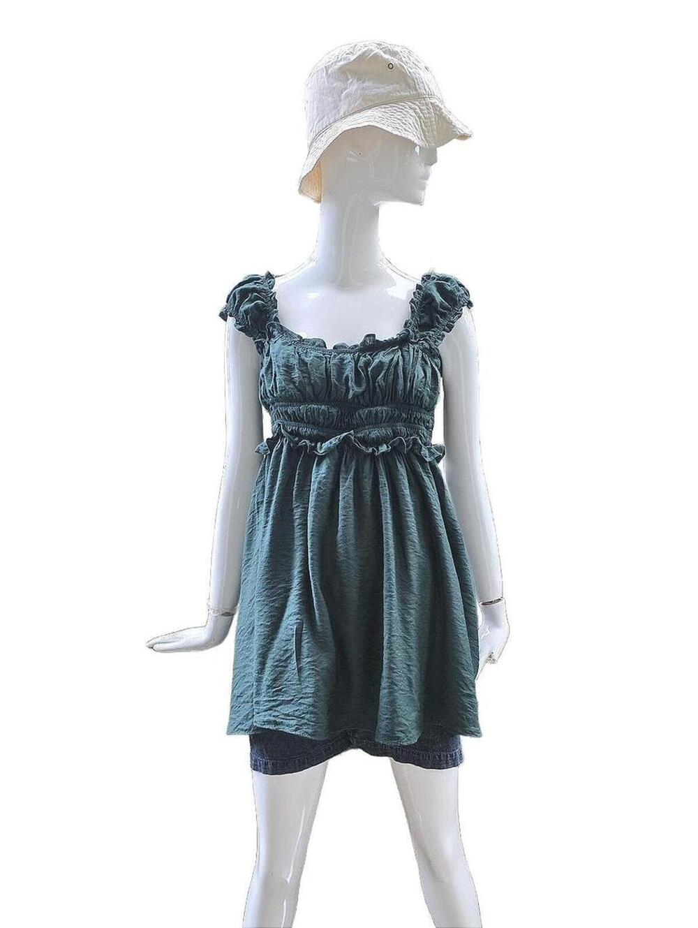 Ally Fashion Smocked Empire Waist Babydoll Top Tunic, XL  Hunter Green
